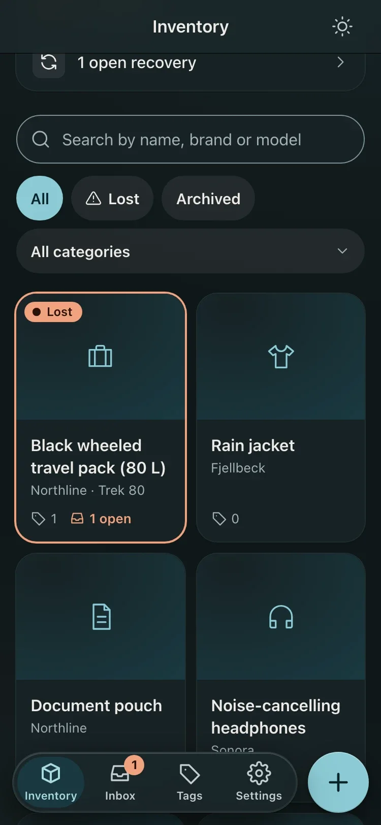 RETURN-Besitzerpanel auf dem Handy, dunkles Design